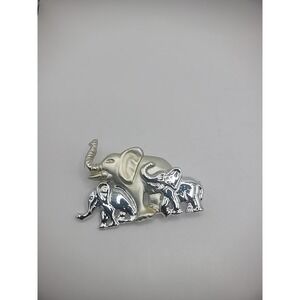 Vintage L.Razza Brooch Pin Elephant Silver Tone Gold Tone Family Jewelry Costume